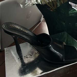 Azalea Wang Camilo Black Slip on Sandal - with heel (Black), Size 6